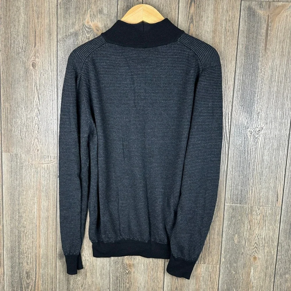 UNTUCKit Merino Wool Sweater Gray Striped 1/4 Zip Mock Neck Men Size XL
